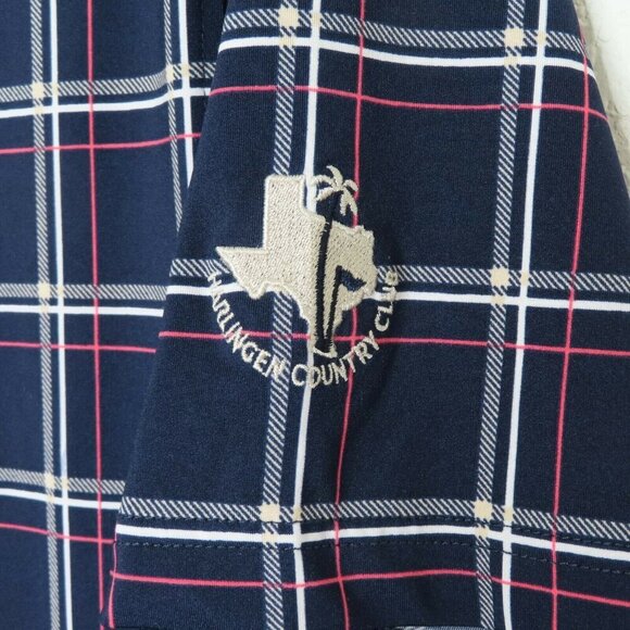 FootJoy Mens Small Harlingen CC Blue Pink Tartan Plaid Polo Shirt Embroidered - Picture 3 of 9